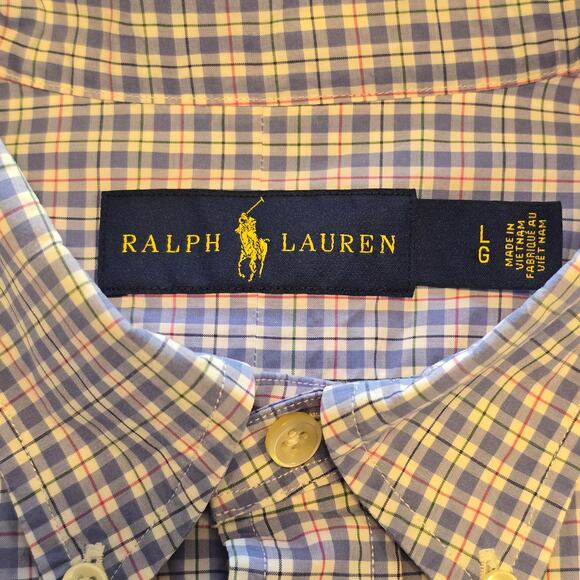 Ralph Lauren Button Down Shirt Mens Large Blue Plaid Long Sleeve Classic Preppy - Picture 4 of 14